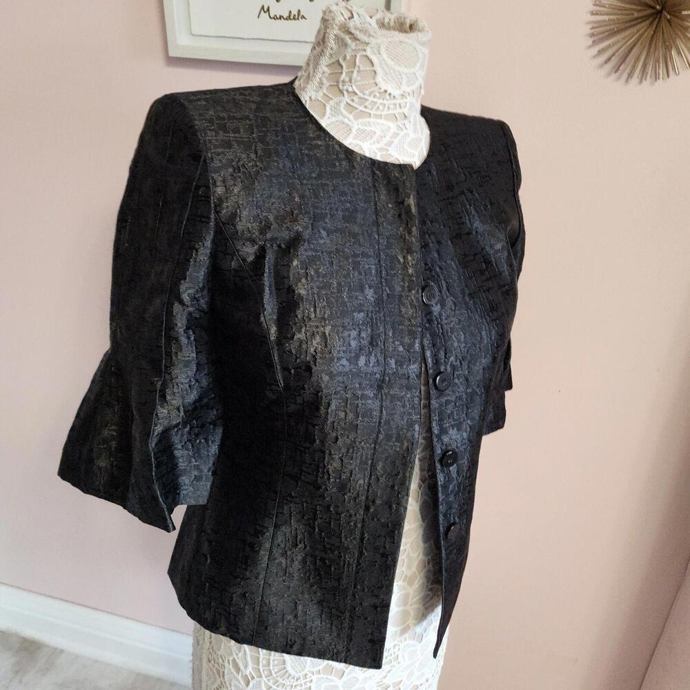 LKNW Anne Klein Blazer black metallic jacket short bell sl beautiful 4P p